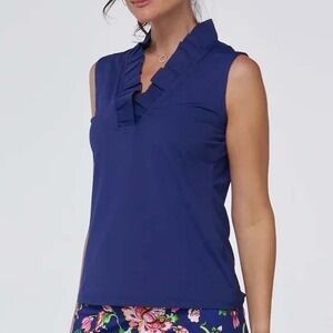 Kenny Dana 3/4 Sleeve Portrait Collar Top Navy Beach UPF50 Casual Chic Large NWT